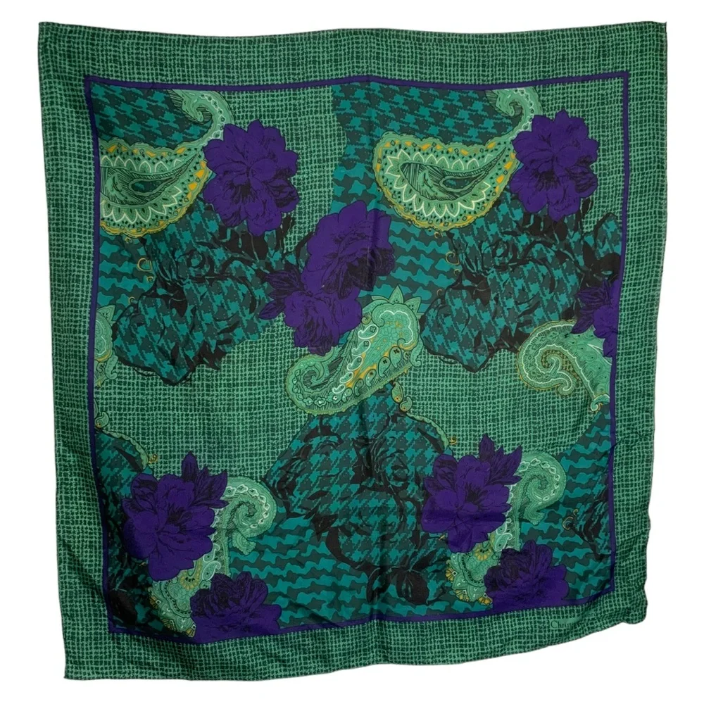 Vintage Christian Dior Floral Paisley Silk Scarf